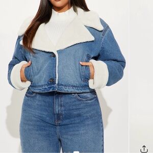 NWT Fashion Nova Blue Jean Jacket with Cream Sherpa - please read description.
